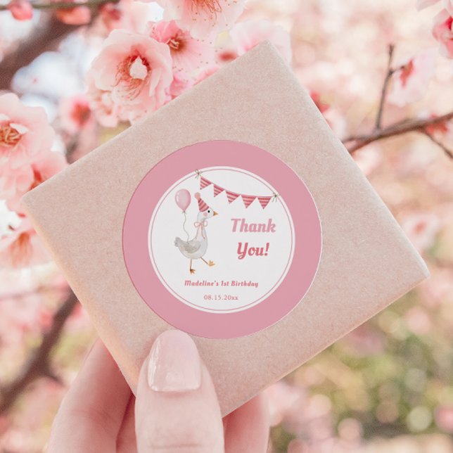 Albern Gänsepink-Girl Geburtstag Runder Aufkleber (Von Creator hochgeladen)