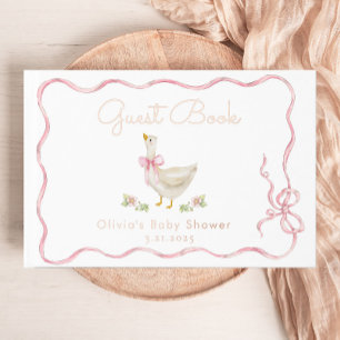 Albern Gänserosa Bow Whimsical Baby Dusche Gästebuch
