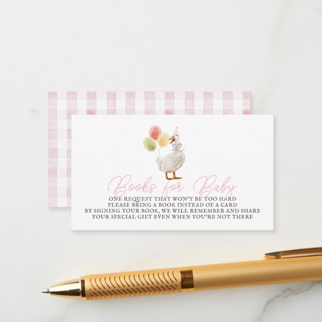Albern Gänserosa Gingham Bücher für Baby Begleitkarte (Vorderseite/Rückseite Beispiel)