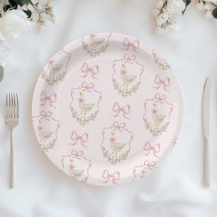 Albern Gänserosa Wappen Vintage Babydusche Pappteller