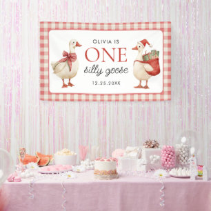 Albern Gänseweihnachtsgingham 1. Geburtstag Banner