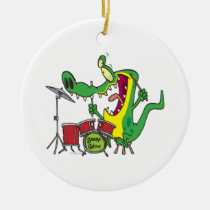albern Gator Alligator Trommler Trommeln Cartoon Keramik Ornament