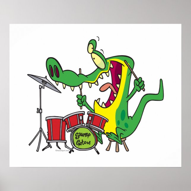 albern Gator Alligator Trommler Trommeln Cartoon Poster (Vorne)