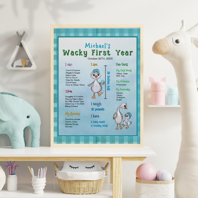 Albern Go First Year Boy's Birthday Meilenstein Bo Poster (Silly Go First Year Boy's Birthday Milestone Board Poster)