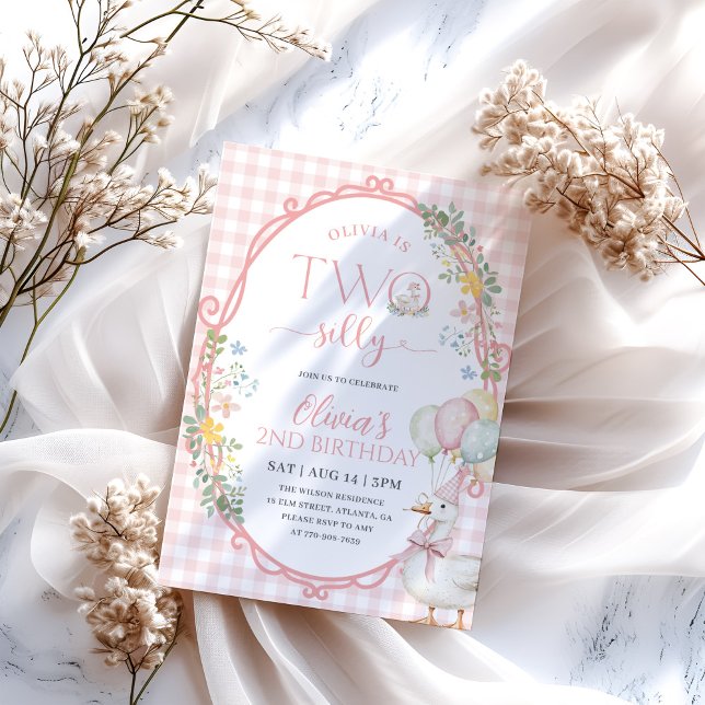 Albern Goose Girl 2. Geburtstag Pink Gingham Einladung (Von Creator hochgeladen)