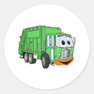 Albern Lächelnder Garbage Truck Cartoon Runder Aufkleber