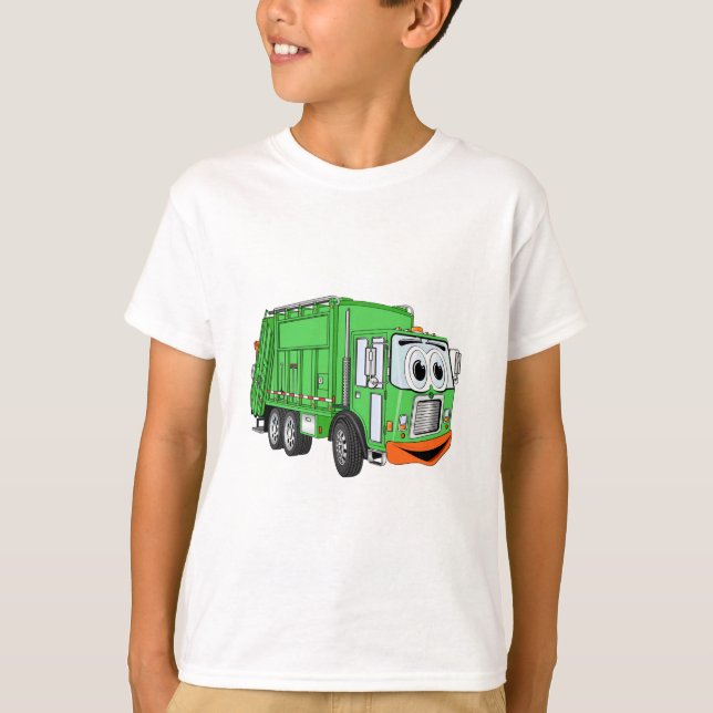 Albern Lächelnder Garbage Truck Cartoon T-Shirt (Vorderseite)