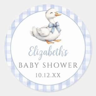 Albern Little Gose Blue Gingham Baby Dusche Runder Aufkleber