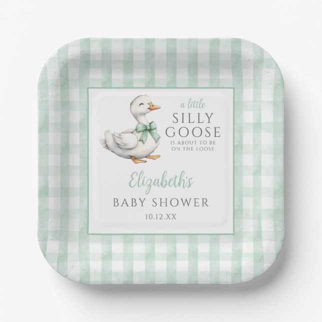 Albern Little Gose Green Gingham Baby Dusche Pappteller (Vorderseite)