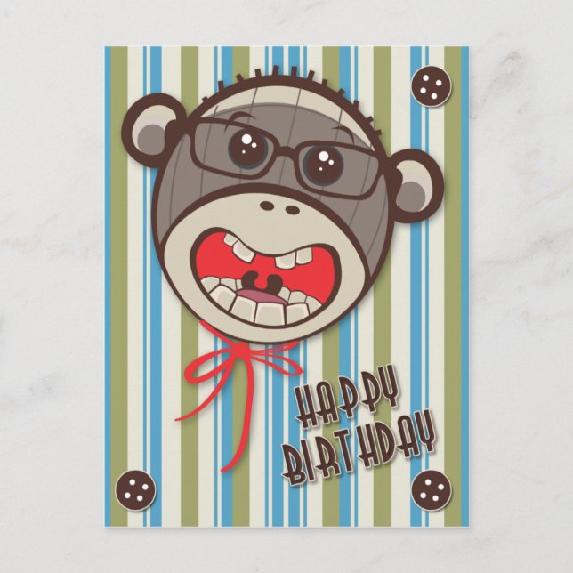 Alberne Brille Sock Affe Happy B Day Postcard Postkarte (Vorderseite)