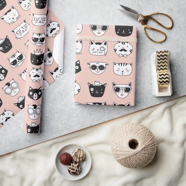 Alberne Cat Face Doodles Geschenkpapier (Kunsthandwerk)