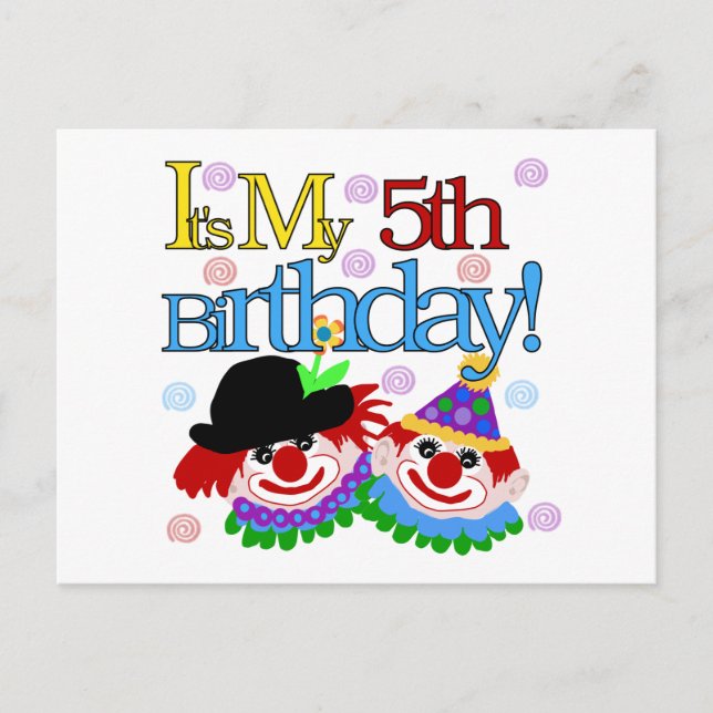 Alberne Clowns 5th Birthday Tshirts und Geschenke Postkarte (Vorderseite)