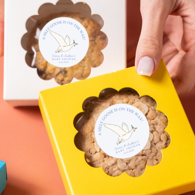 Alberne Gans auf der Way Boy Baby Dusche Runder Aufkleber (Von Creator hochgeladen)