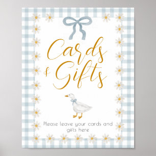 Alberne Gans Blaue Gingham-Baby-Party-Geschenktisc Poster