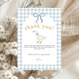 Alberne Gans Blaue Gingham Cottagecore Babyparty Dankeskarte