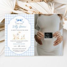 Alberne Gans Blaue Gingham-Enten-Baby-Party-Foto