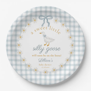 Alberne Gans Blaue Schleife Daisy Gingham Baby Sho Pappteller