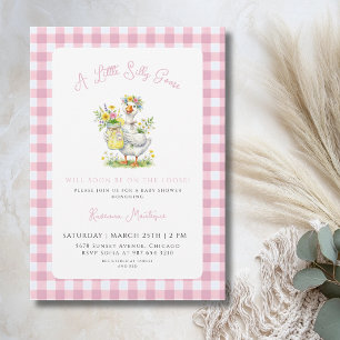 Alberne Gans-Blumen-Rosa-Gingham-Karo-Baby-Party Einladung