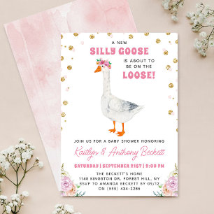 Alberne Gans Rosa Aquarell Mädchen Baby Shower Einladung