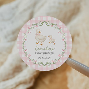 Alberne Gans Rosa Blumen Baby Shower Runder Aufkleber