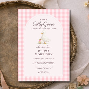 Alberne Gans Rosa Gingham-Baby-Party Einladung