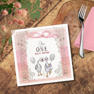 Alberne Gänse Familie Pink & Bow 1. Geburtstag Serviette