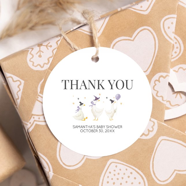 Alberne Gänsedusche Geschenkanhänger (Halloween Little Silly Goose Baby Shower Round Favor Tags)