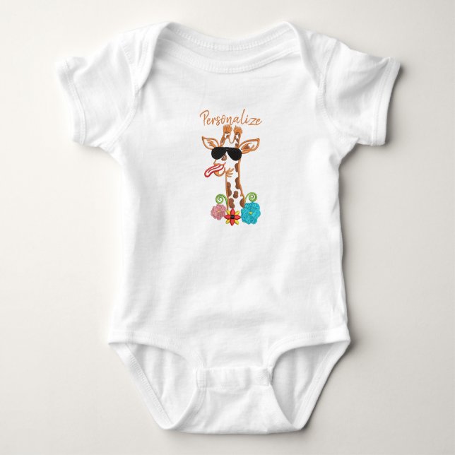 Alberne Giraffe Sonnenbrille Funny Face Baby Bodys Strampler (Vorderseite)