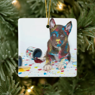 Alberne Husky-Welpe got in Paint-Ester Keramikornament