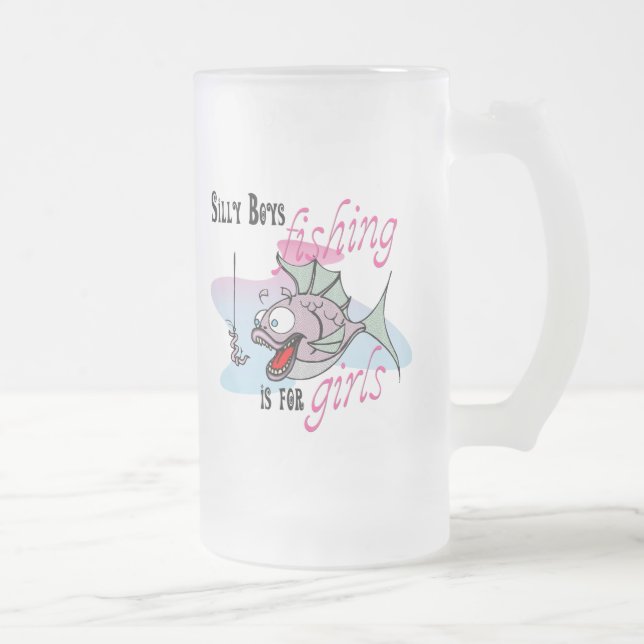 Alberne Jungen Fischen ist für Mädchen, die TShirt Mattglas Bierglas (Rechts)