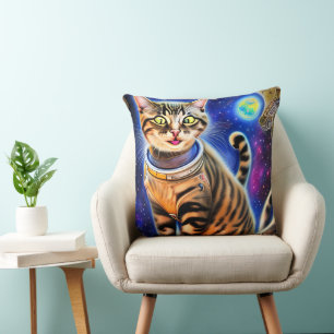 Alberne Katze im Weltraum Meme Artwork Kissen