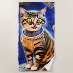 Alberne Katze im Weltraum Meme Artwork Strandtuch