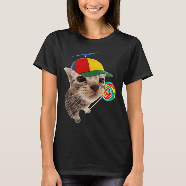 Alberne Katze mit Lollipop Meme T-Shirt (Vorderseite)