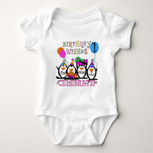 Alberne Penguins-1. Geburtstags-T-Shirts und Baby Strampler