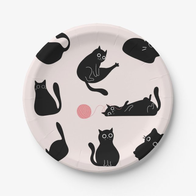 Alberne schwarze Katzen Pappteller (Vorderseite)