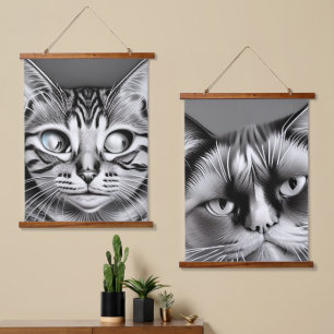 Alberne und wütende Katzen Wandteppich Mit Holzrahmen