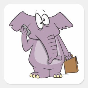alberner Elefant auf einem Handy-Cartoon Quadratischer Aufkleber