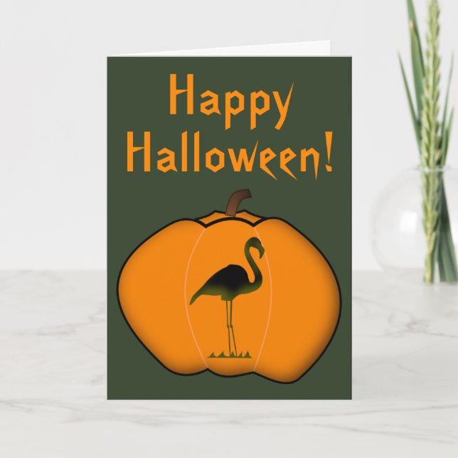 Alberner Flamingo Halloween Jack-o'-Lantern Pumpki Karte (Vorderseite)