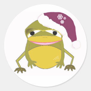 Alberner Frosch in einer Weihnachtsmannmütze Runder Aufkleber
