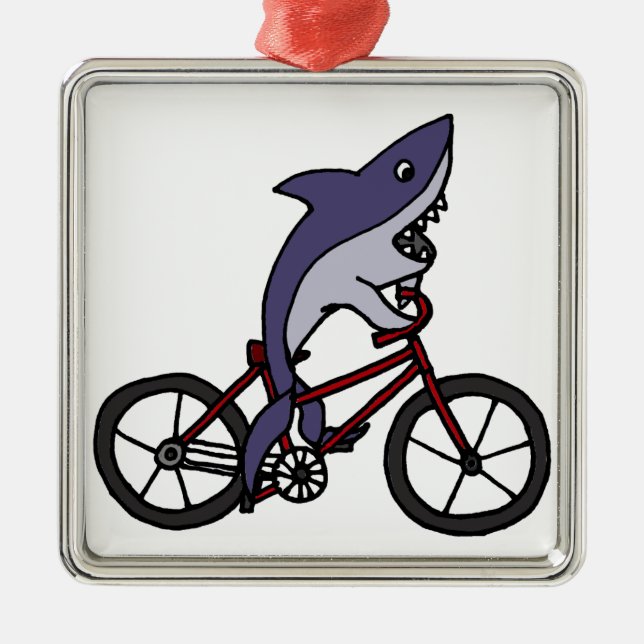 Alberner Haifisch-Reitfahrrad-Cartoon Ornament Aus Metall (Vorne)