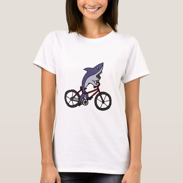 Alberner Haifisch-Reitfahrrad-Cartoon T-Shirt (Vorderseite)