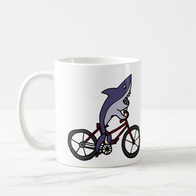 Alberner Haifisch-Reitfahrrad-Cartoon Tasse (Links)