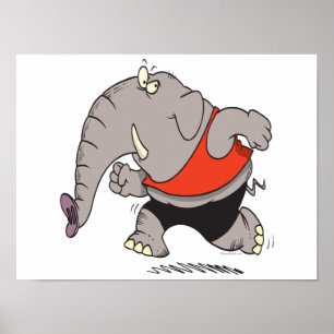 alberner Jogger Joggen Elefant Cartoon Poster