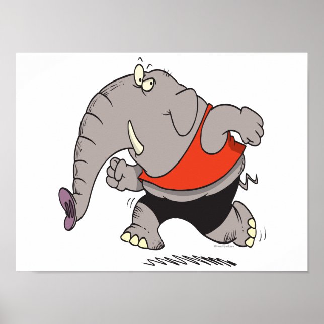 alberner Jogger Joggen Elefant Cartoon Poster (Vorne)
