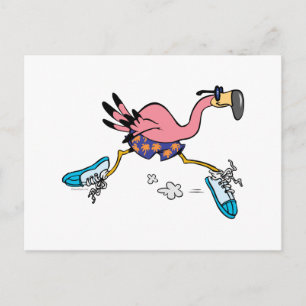 alberner niedlicher Joggen mit Flamingo Postkarte