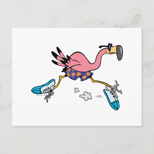 alberner niedlicher Joggen mit Flamingo Postkarte (Vorderseite)