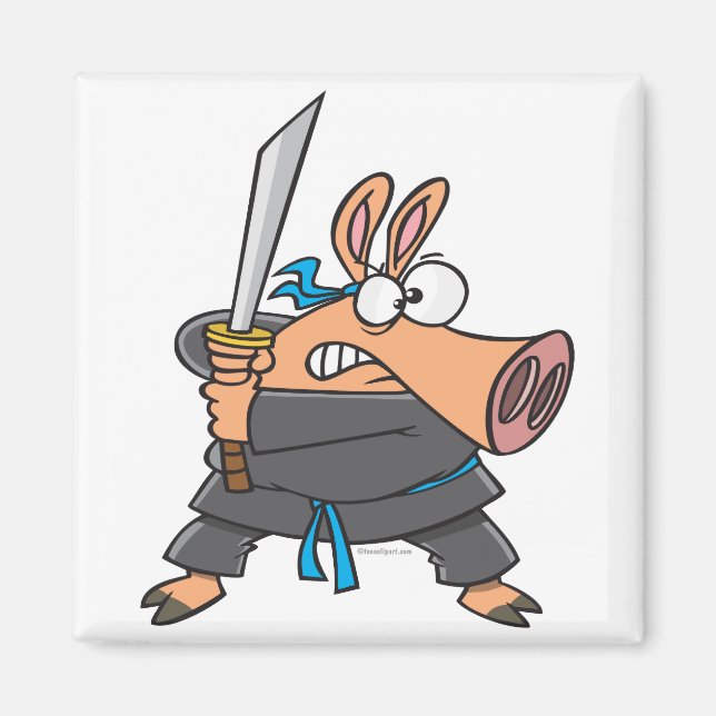 alberner Ninja-Karate-Schweine-Cartoon Magnet (Vorne)