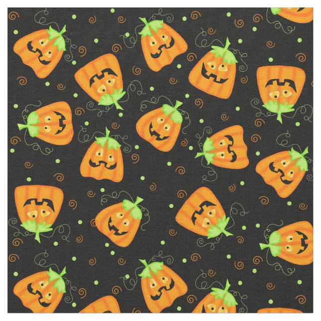 Alberner Whimsy Halloween Pumpkin auf Black Stoff (Nahaufnahme)