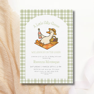Albernes Gänse Picknick Grün Gingham Babyparty Einladung