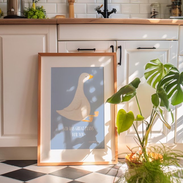 Albernes Gänseposter in Aquarellblau Poster (Silly Goose Print, Christian Nursery Decor, Kids Bible Verse Wall Art, Farm Animal Print)